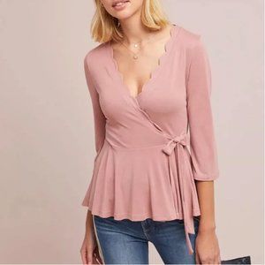 Anthropologie Eri + Ali Pink Scallop Wrap Top